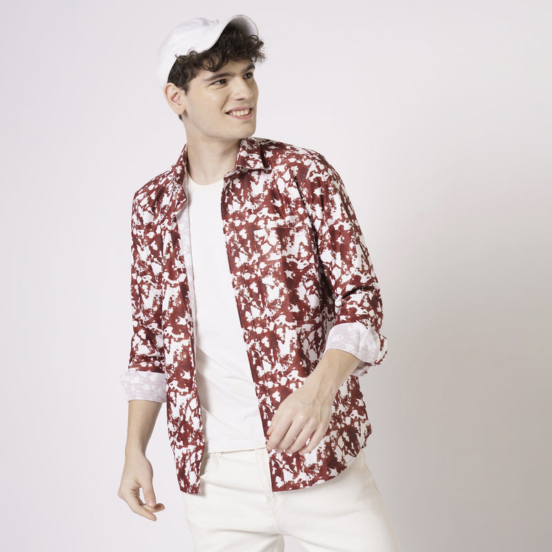 Red and White Abstract Printed Shirt for Men 9