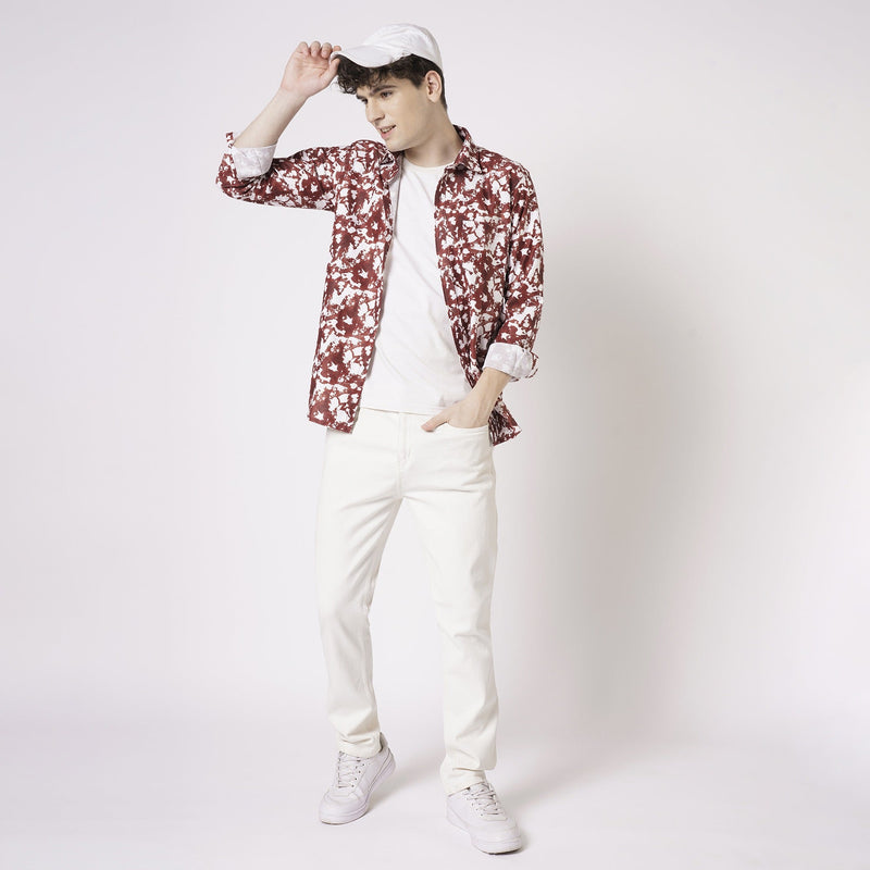 Red and White Abstract Printed Shirt for Men 8
