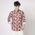 Red and White Abstract Printed Shirt for Men