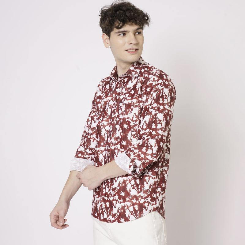 Red and White Abstract Printed Shirt for Men 6