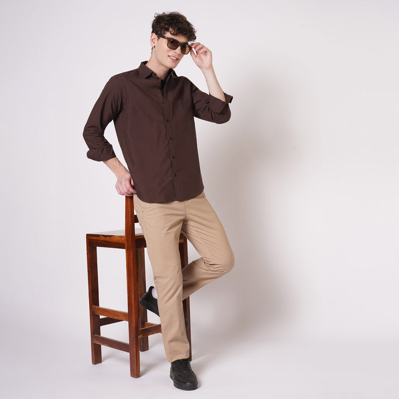 Chocolate Brown Cotton Shirt for Men 5