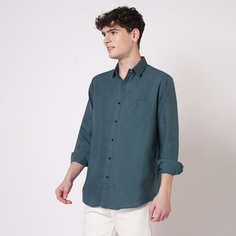 Teal Green Cotton Shirt for Men 5