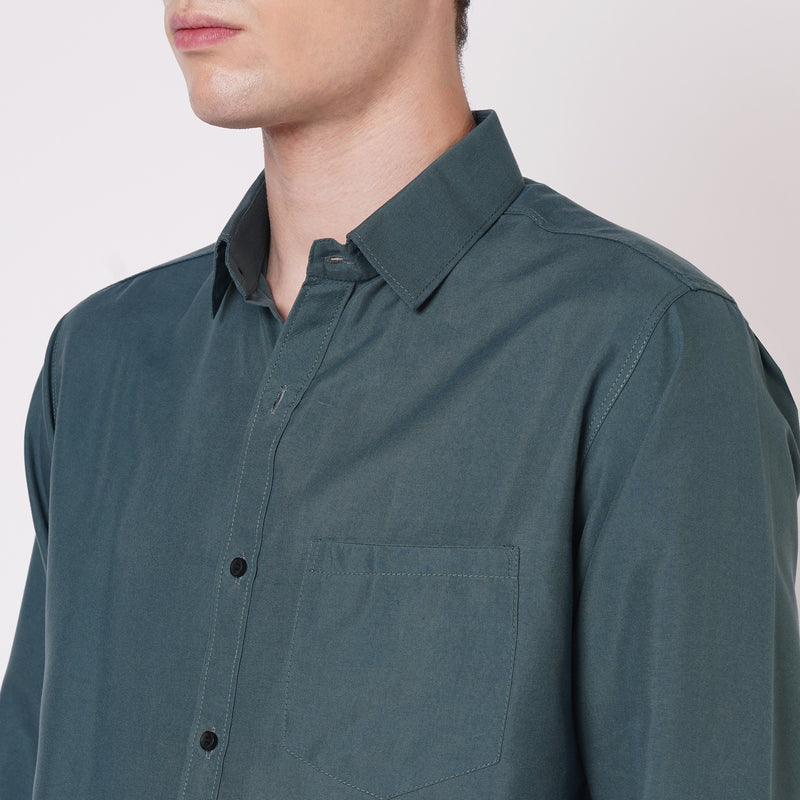 Teal Green Cotton Shirt for Men 3