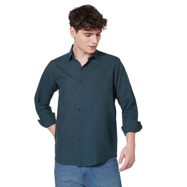 Men's deep teal solid shirt front view