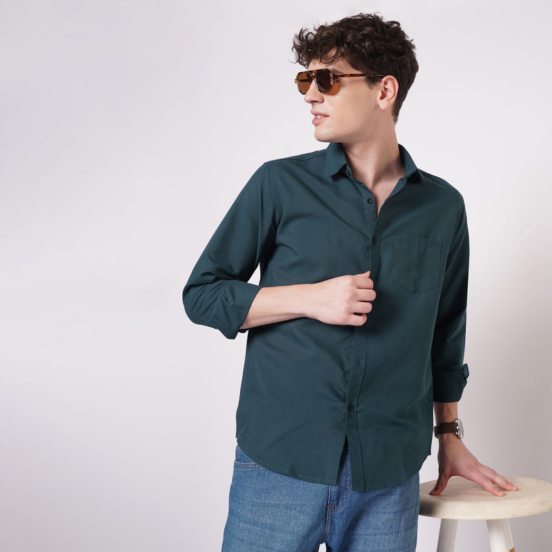Deep Teal Cotton Shirt for Men 8
