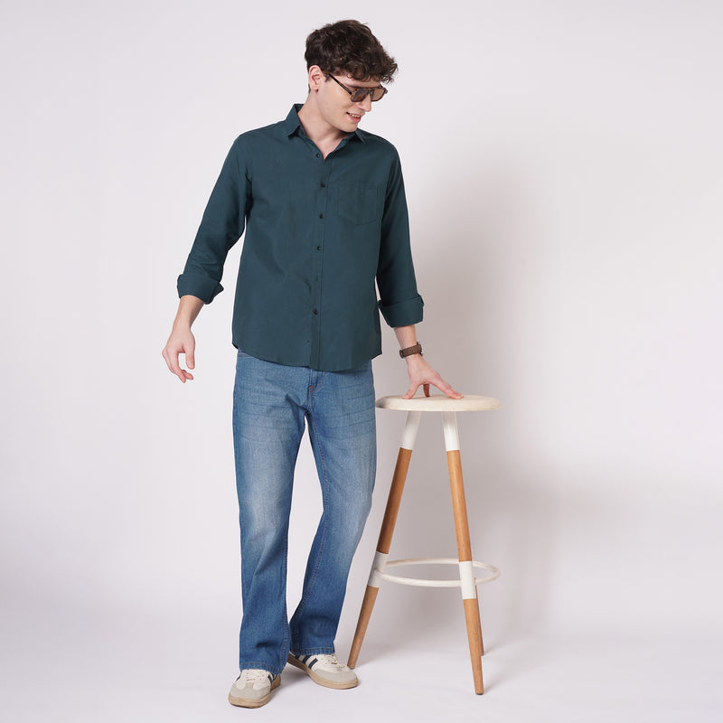 Deep Teal Cotton Shirt for Men 7