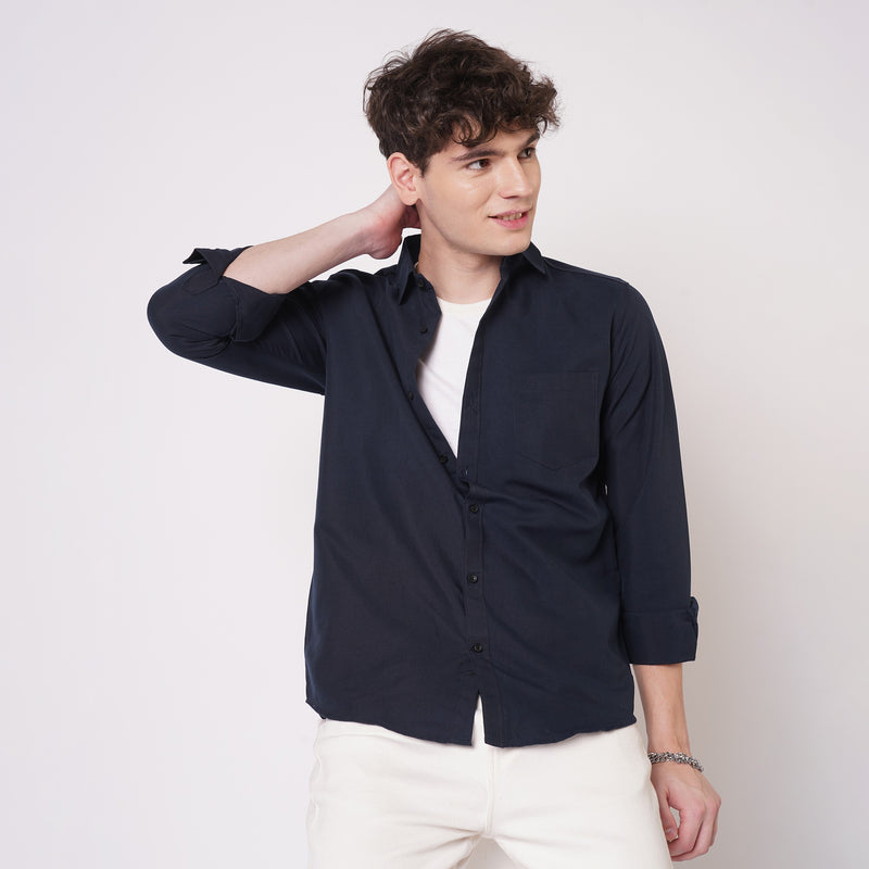 Navy Blue Cotton Shirt for Men 5
