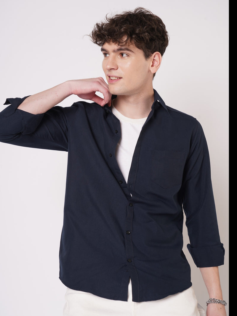 Navy Blue Cotton Shirt for Men 6