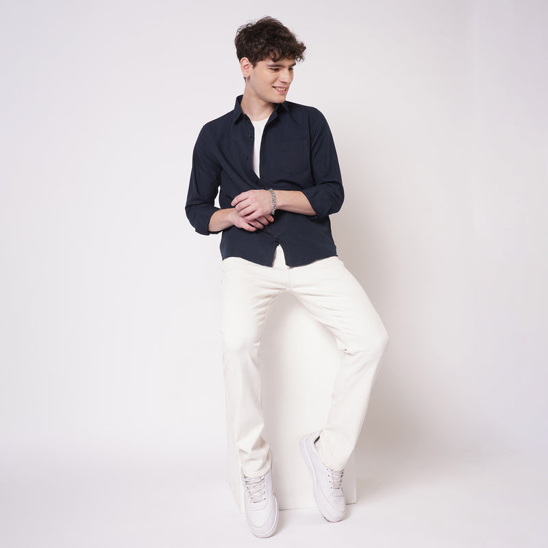 Navy Blue Cotton Shirt for Men 7