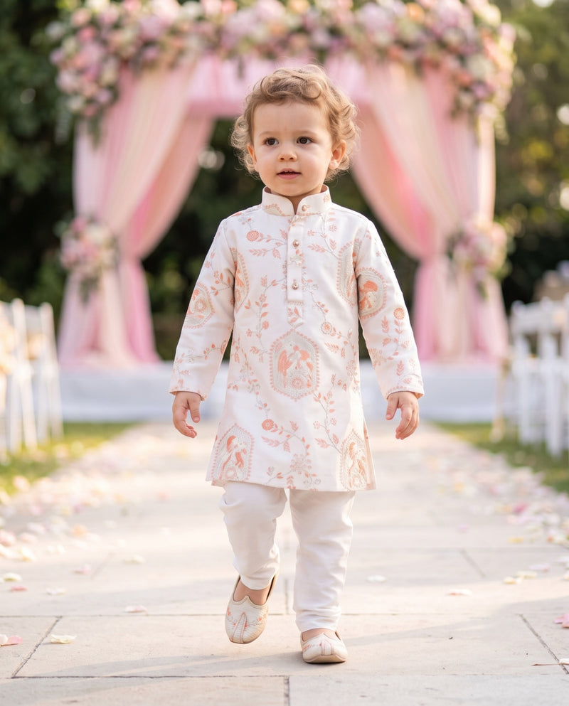 Boys Ivory & Peach Bird Motif Festive Kurta – 2–3 Years 1