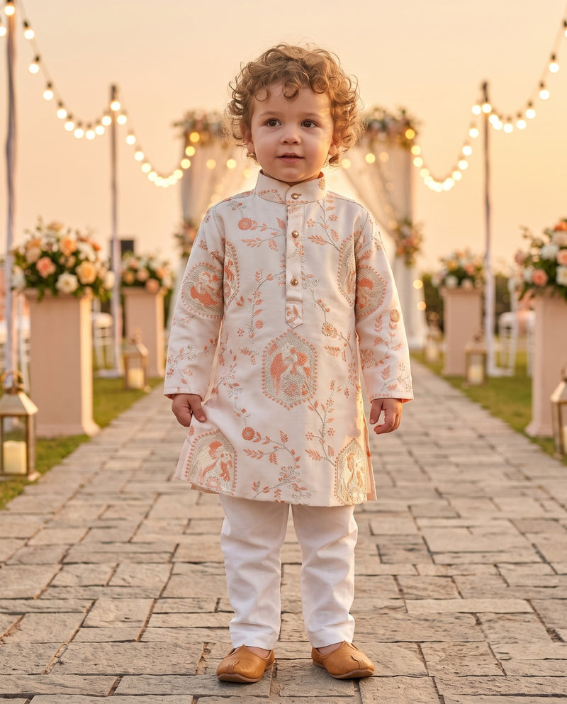 Boys Ivory & Peach Bird Motif Festive Kurta – 2–3 Years 5
