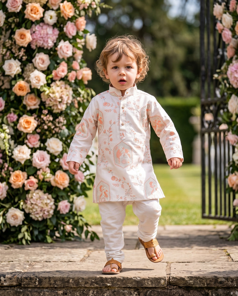 Boys Ivory & Peach Bird Motif Festive Kurta – 2–3 Years 8