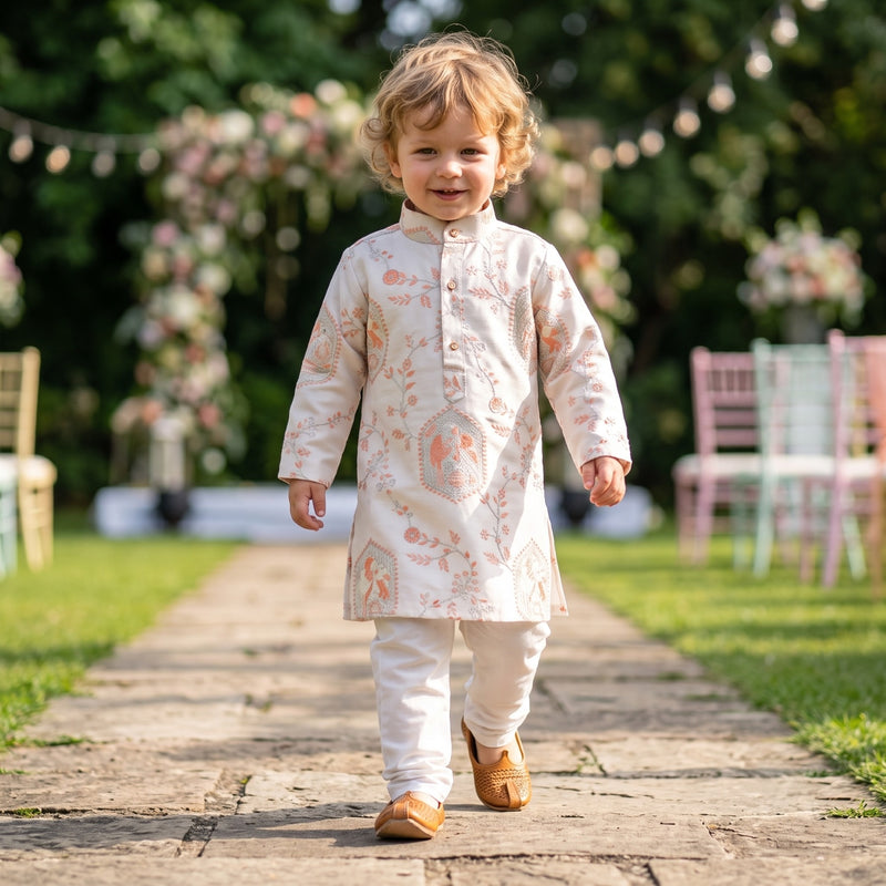 Boys Ivory & Peach Bird Motif Festive Kurta – 2–3 Years 6
