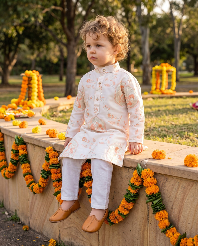 Boys Ivory & Peach Bird Motif Festive Kurta – 2–3 Years 7