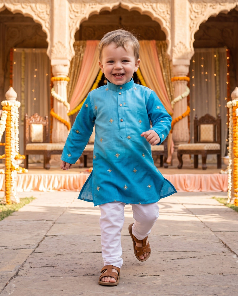 TryBuy Boys Sky-Blue Gold-Tone Embroidered Kurta – 2–3 Years 9
