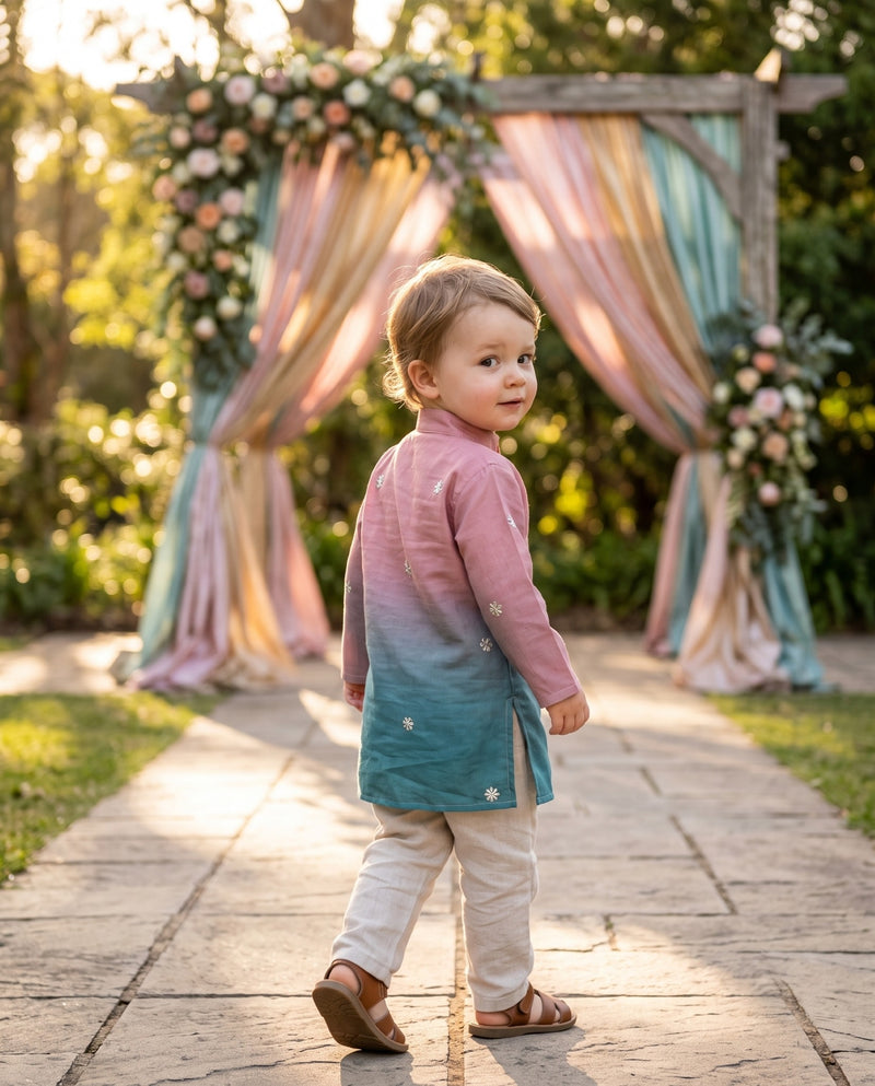 Kids Pink & Teal Ombré Floral Kurta – 2–3 Years 5
