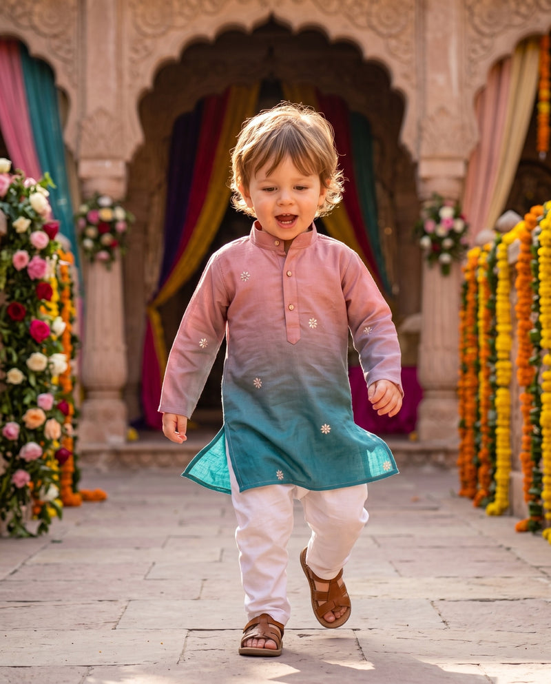 Kids Pink & Teal Ombré Floral Kurta – 2–3 Years 9
