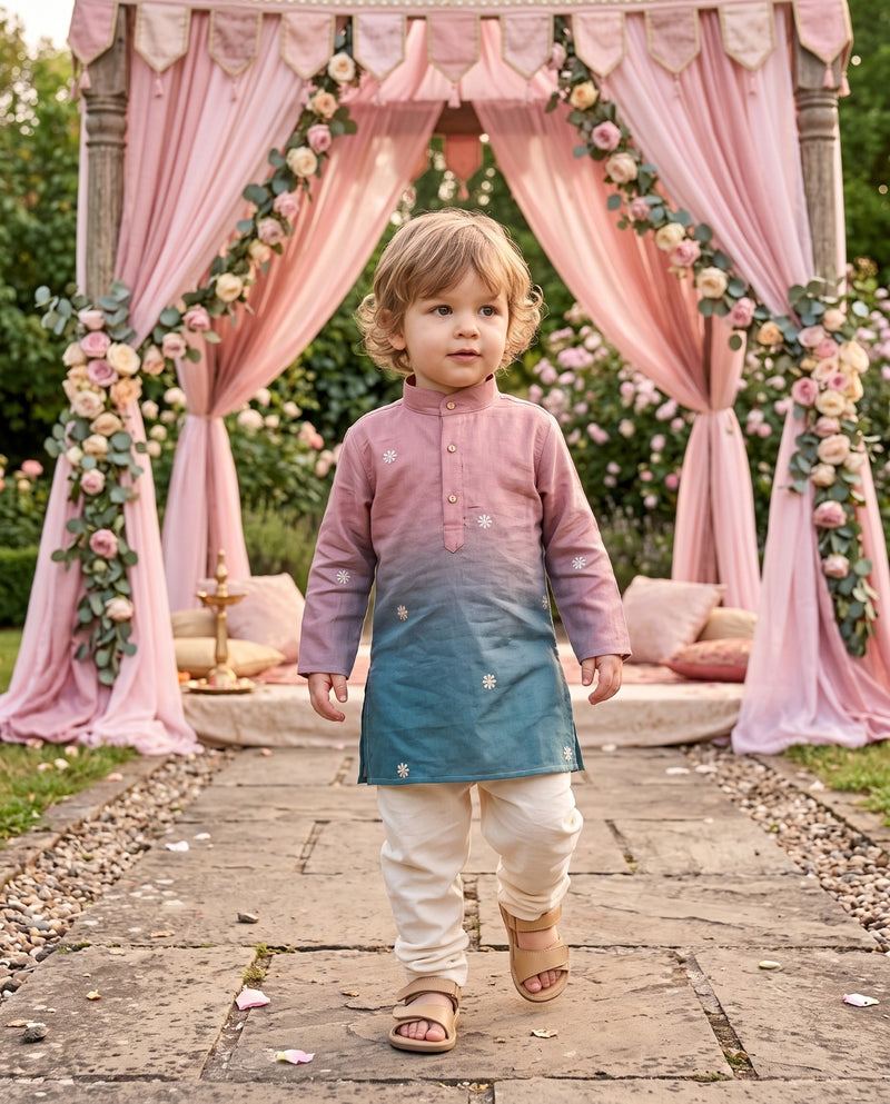 Kids Pink & Teal Ombré Floral Kurta – 2–3 Years 1