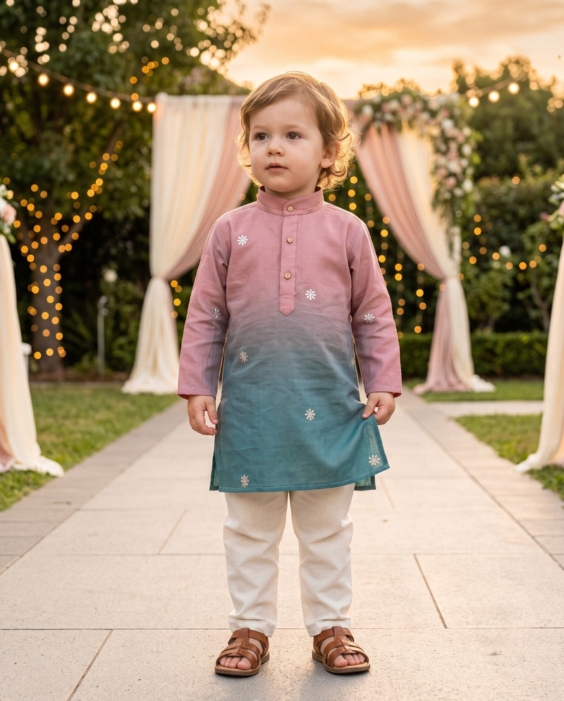 Kids Pink & Teal Ombré Floral Kurta – 2–3 Years 6