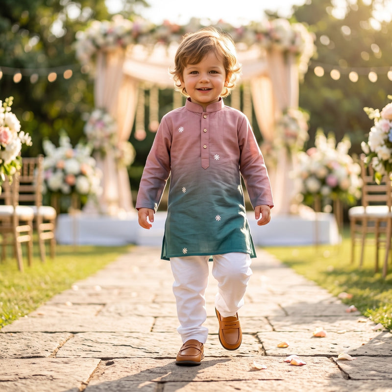 Kids Pink & Teal Ombré Floral Kurta – 2–3 Years 3