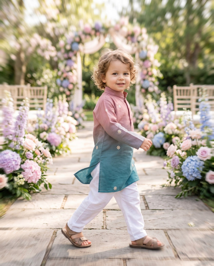 Kids Pink & Teal Ombré Floral Kurta – 2–3 Years 2