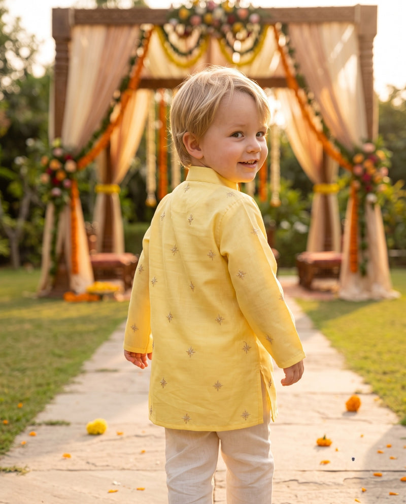 Boys Yellow Embroidered Kurta – 2–3 Years 3