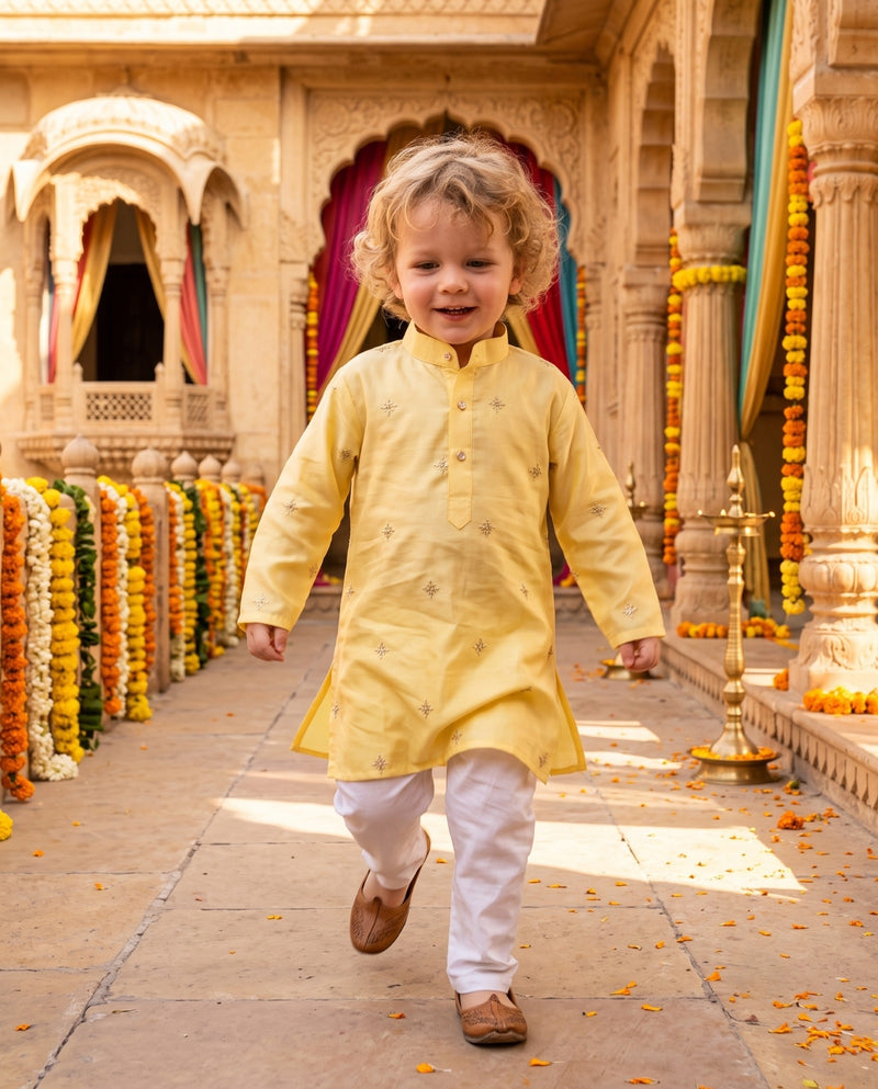 Boys Yellow Embroidered Kurta – 2–3 Years 9