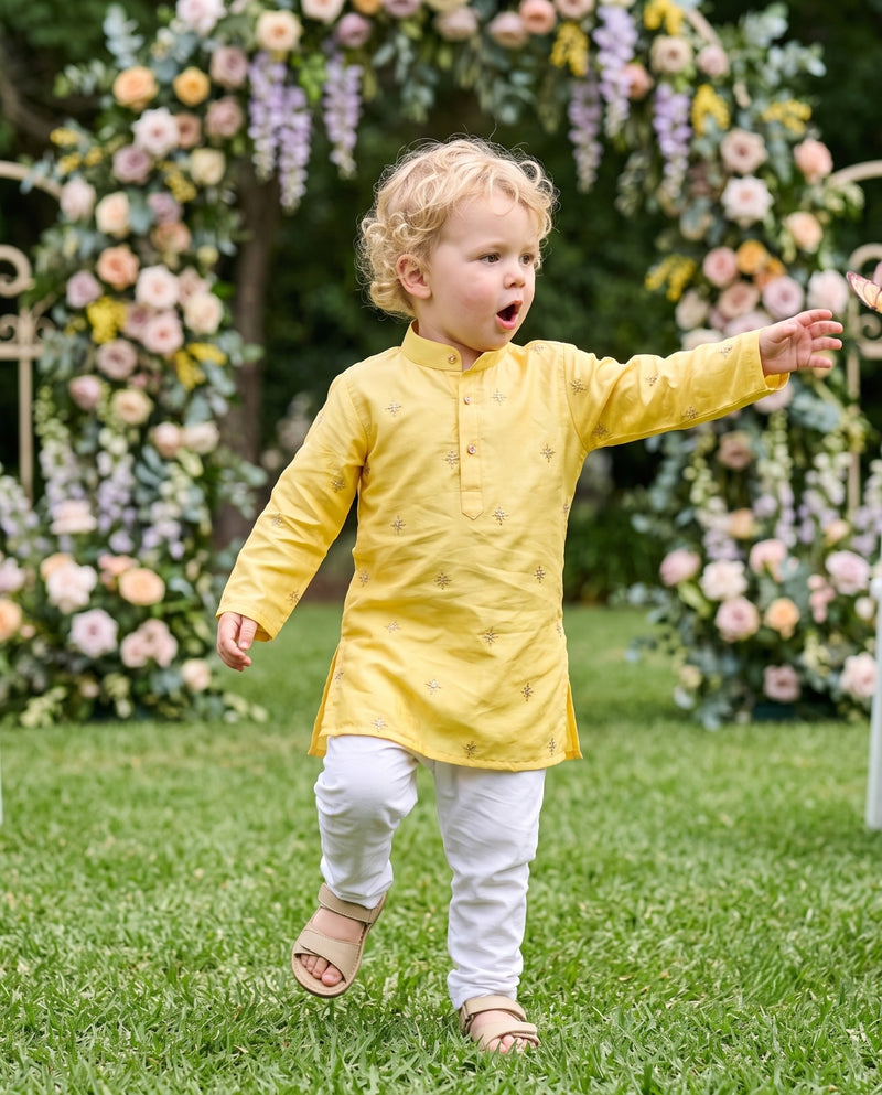 Boys Yellow Embroidered Kurta – 2–3 Years 7