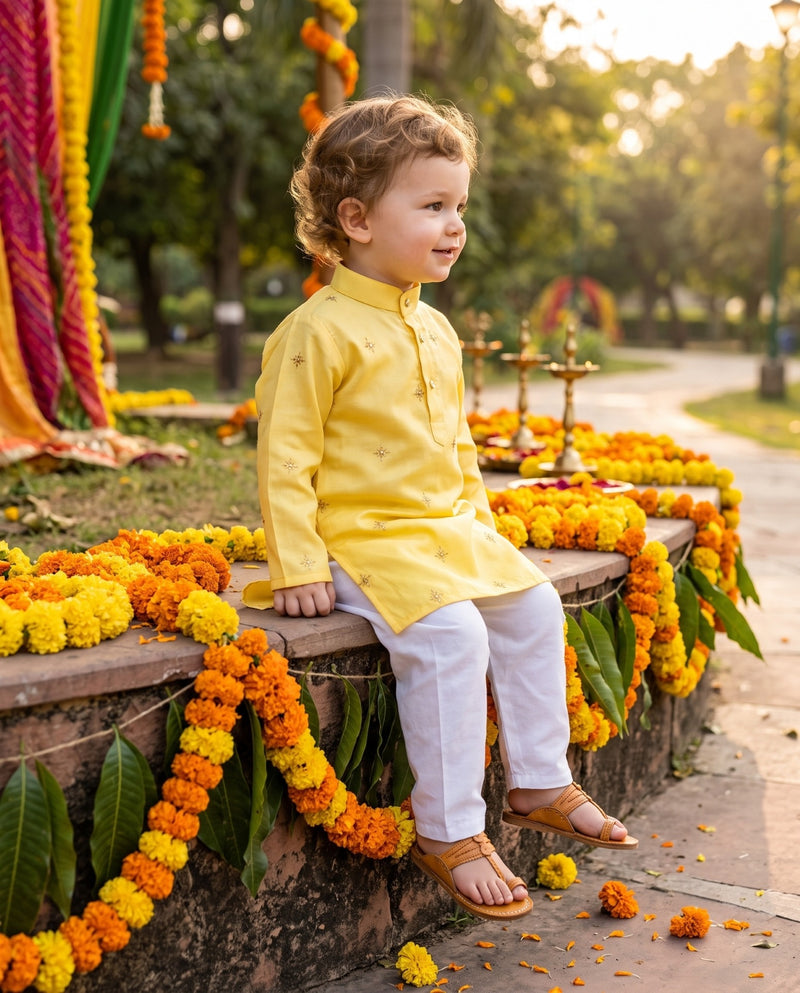 Boys Yellow Embroidered Kurta – 2–3 Years 6