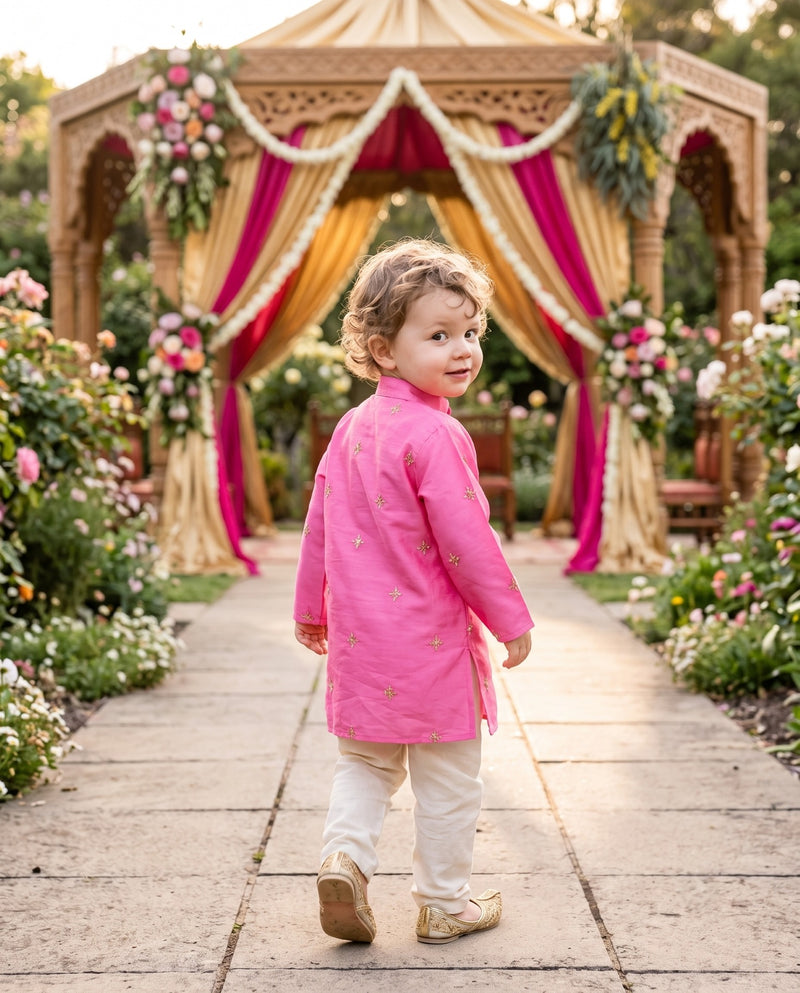Boys' Magenta Embroidered Kids Kurta – 2–3 Years 5