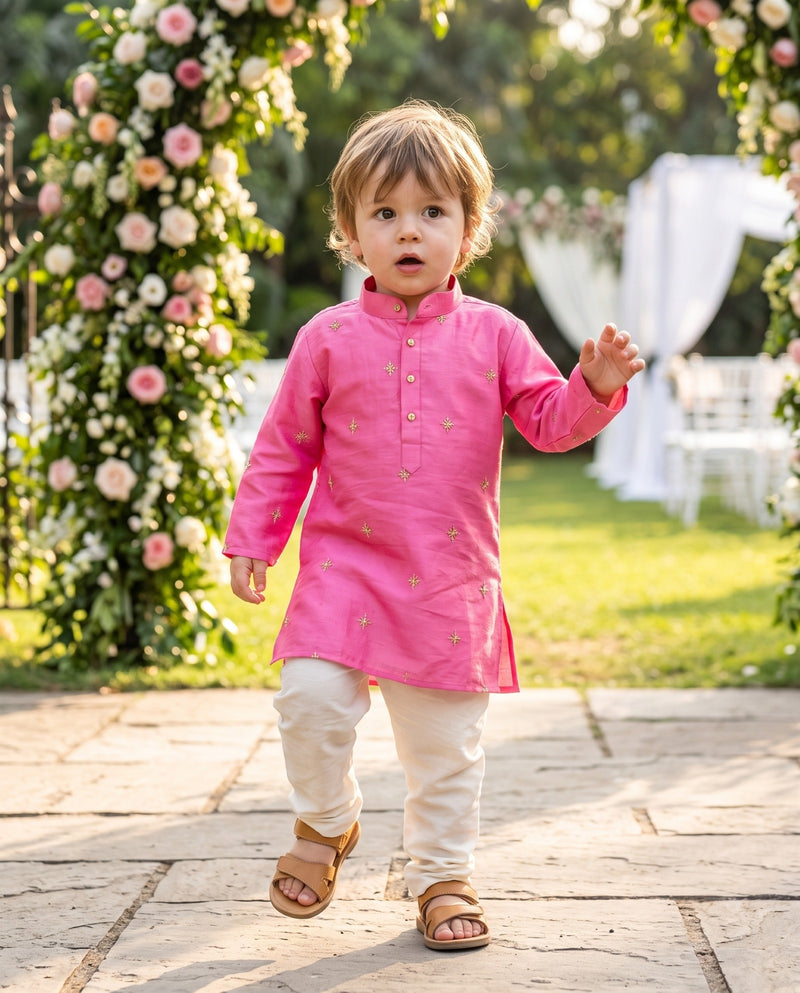 Boys' Magenta Embroidered Kids Kurta – 2–3 Years 7