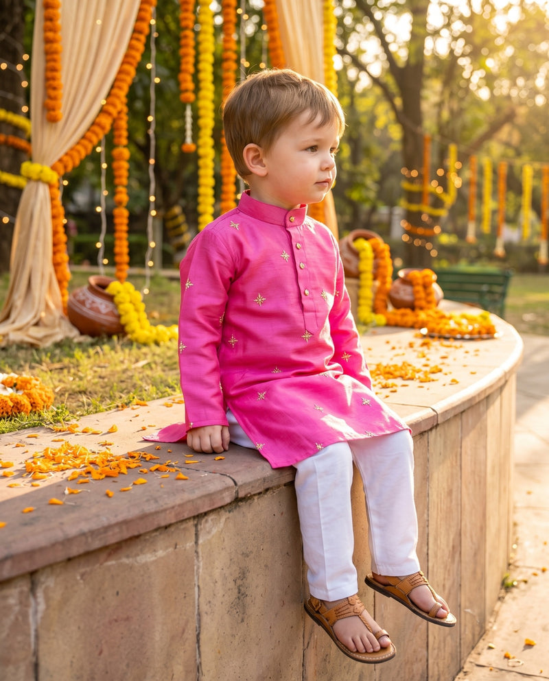 Boys' Magenta Embroidered Kids Kurta – 2–3 Years 4