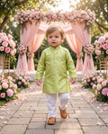 Boys Lime Green Gold Motif Embroidered Kurta – 2–3 Years
