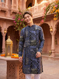 Men's Slate Grey Multicolour Botanical Print Viscose Rayon Blend Kurta