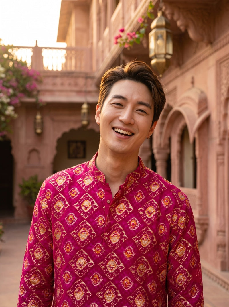 Men's Magenta Ethnic Motif Printed Viscose Rayon Kurta 2