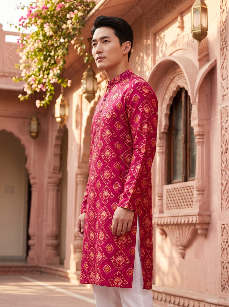 Men's Red Ethnic Motif Printed Viscose Rayon Kurta 7