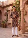 Men's Multicolour Geometric Printed Viscose Rayon Kurta