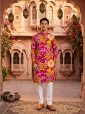 Men's Pink Abstract Botanical Printed Viscose Rayon Kurta