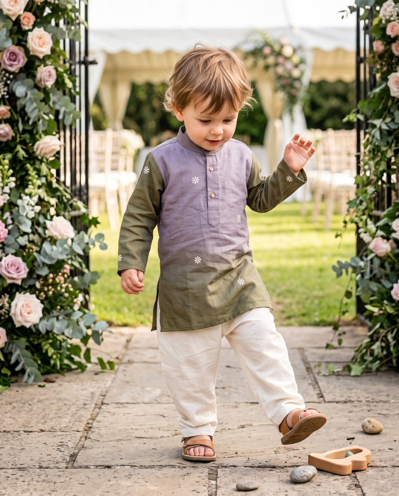 Boys Lavender & Olive Embroidered Lachka Kurta – 2–3 Years 7