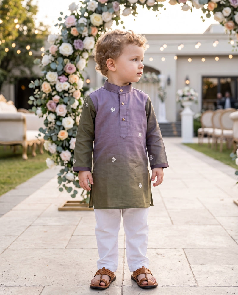 Boys Lavender & Olive Embroidered Lachka Kurta – 2–3 Years 8