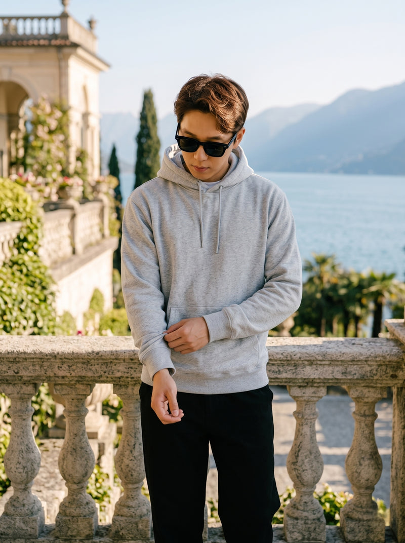 Men's Light Grey Marl 100% Cotton Pullover Hoodie 5