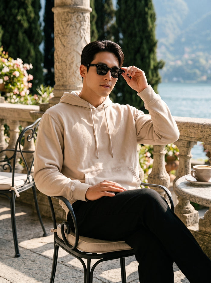 Men's Beige 100% Cotton Pullover Hoodie 2