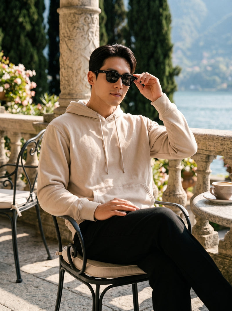 Men's Beige 100% Cotton Pullover Hoodie 2