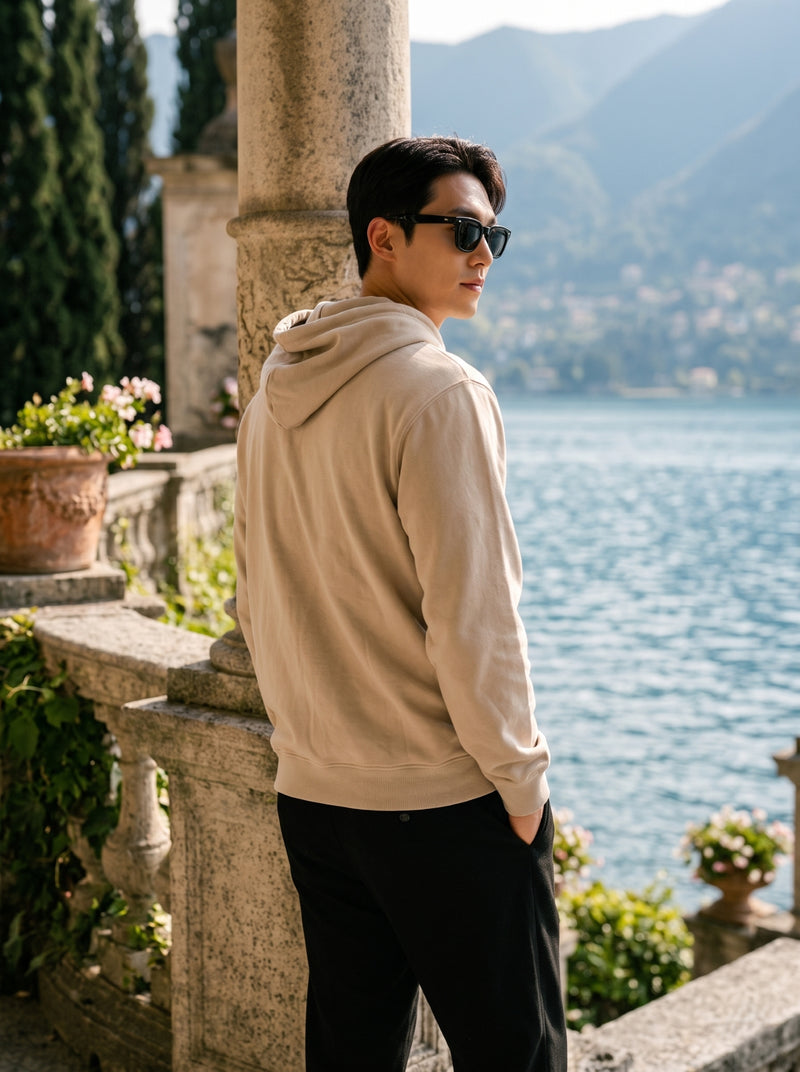 Men's Beige 100% Cotton Pullover Hoodie 4