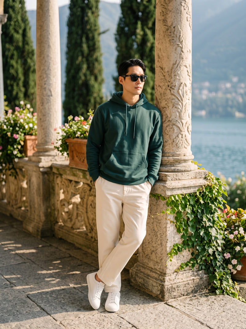 Men's Forest Green 100% Cotton Pullover Hoodie 3