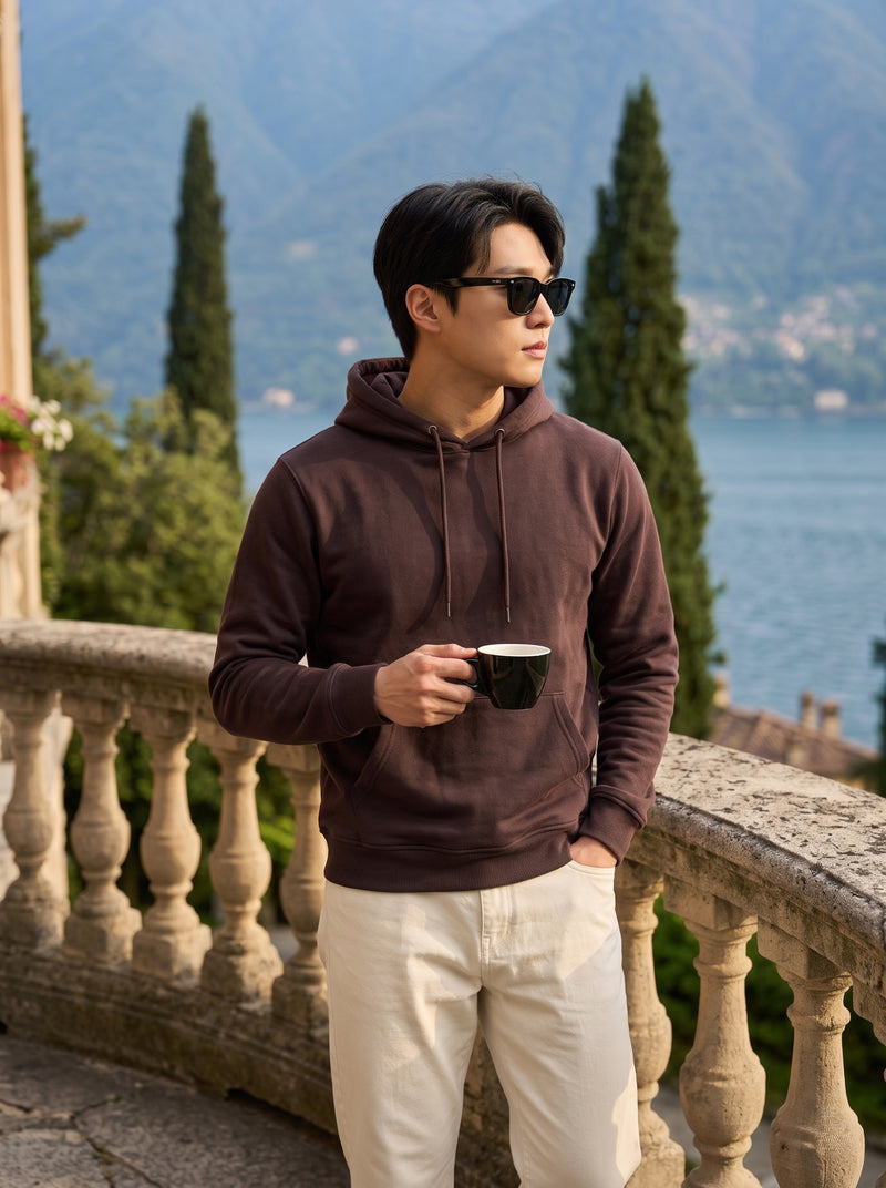 Men's Chocolate Brown 100% Cotton Pullover Hoodie 8