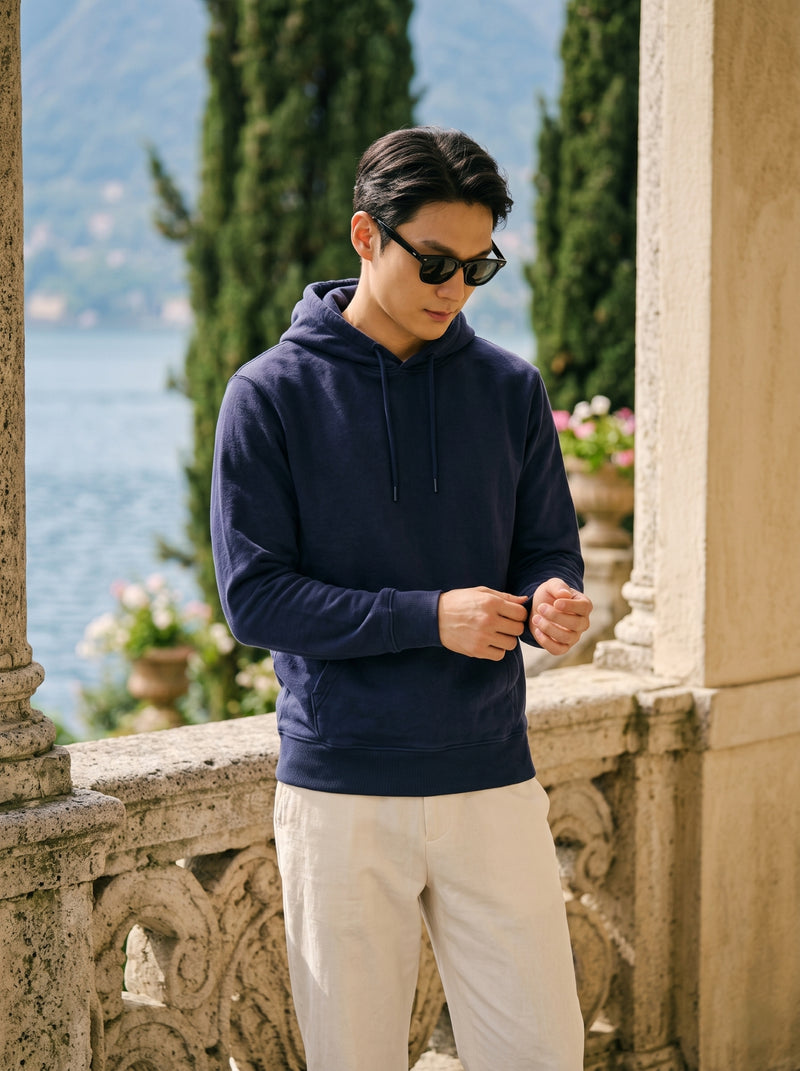 Men's Navy Blue 100% Cotton Pullover Hoodie 5