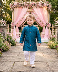 Boys Teal Blue Embroidered Kurta – 2–3 Years
