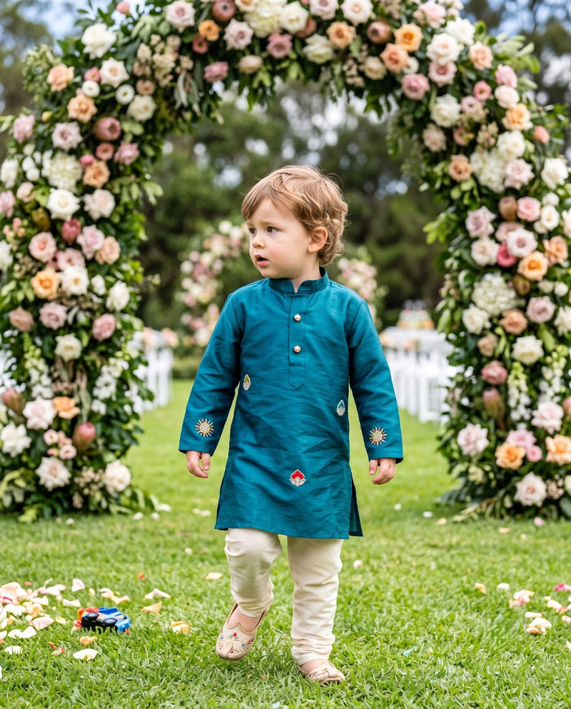 Boys Teal Blue Embroidered Kurta – 2–3 Years 8