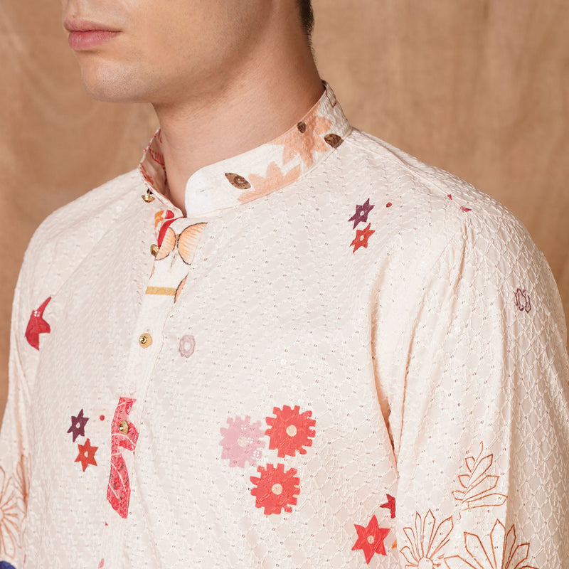 Men’s Beige Multicolor Floral Printed Kurta 7